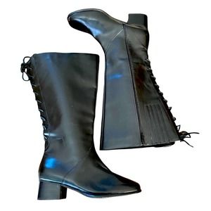 David Tate Leather Formula 18” Womens Black Side Zip Tall Boots Size 11WW